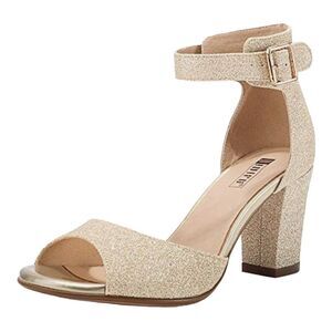 IDIFU Women's Candie Gold Glitter Low Block Heels Ankle Strap Sandals Size 9.